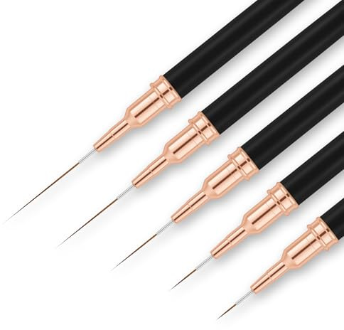 AYBUY Nagelkonst liner-borstar, 5 st nagelkonstborstar, ritverktyg för fingernaglar för tunna detaljer, långa linjer, gelnagellack målning och nageldesign, storlekar: 7/9/11/15/25 mm (svart)