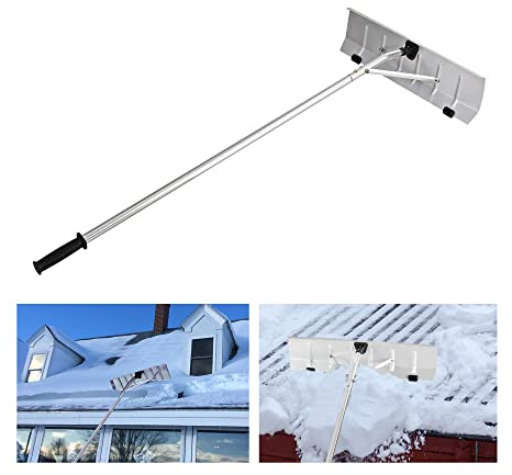 GZKDKZB Pala quitanieves para techos, Pala de Aluminio de 21 pies, rastrillo telescópico para techos, Herramienta para Quitar Nieve con Hoja de 15 cm de Ancho y Tubos de 5 Secciones de 4 p