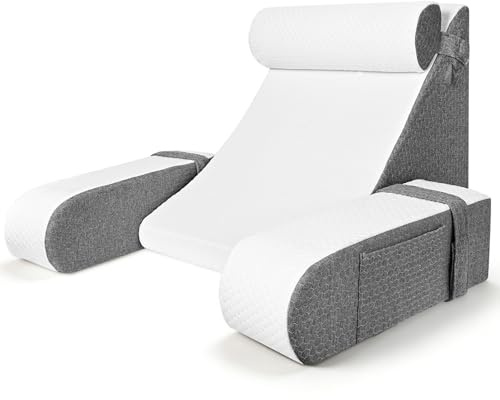 Ergonomisches Lesekissen für Bett und Sofa mit Abnehmbarer Nackenrolle & Armlehne, Multifunktions Rückenkissen Bett, Perfekt für Rückenunterstützung beim Entspannen, Spielen, Lesen oder Fernsehen