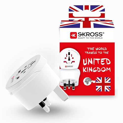 SKROSS World to UK Travel Adapter (New Version) | International Plug Converter, For Visitors to United Kingdom, Compatible with Laptops, Phones, Hairdryers and More