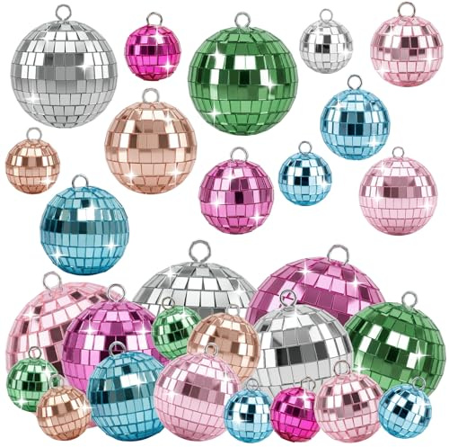 Discokugel Deko,25 STK Farbig Spiegelkugel,Mini Discokugeln Rosa Blau Grün | Deko Discokugel,Kleine Discokugeln zum Aufhängen für Weihnachtsbaum Hochzeit Home Party Geburtstagsfeier Deko