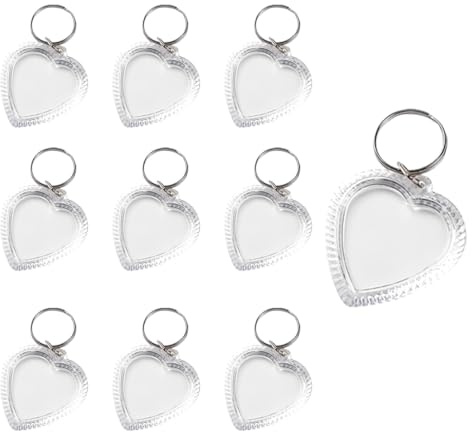 AEUXZA Lot de 10 Porte-clés Photo Cœur Bord Ondulé – Cadre Photo Acrylique DIY Personnalisable (5x4,8 cm) – Cadeau Forme Cœur pour Saint-Valentin & Anniversaire