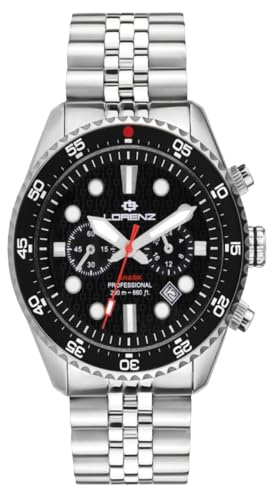 Lorenz Shark V Chrono 030285AA - Cronografo Sportivo da uomo - Orologio al quarzo con cinturino in Acciaio - Subacqueo Professionale Fino a 200 metri - Box con cinturino in gomma omaggio