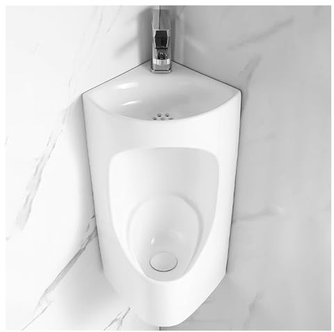 MZZKFC Urinal für Männer Wandmontiertes Keramik-Urinal Für Männer Mit Integriertem Waschbecken Und Wasserhahn, Eck-Urinal Für Männer, Weißes Herren-Urinal Mit Spülung(White)