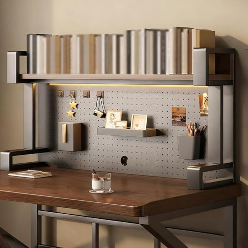 Skrivbordshylla organiserare med Pegboard och förvaringstillbehör, 2/3 nivåer, svart skrivbordsbokhylla, multifunktionsbänkskivförvaringshyllor, för arbetsbord, kontor