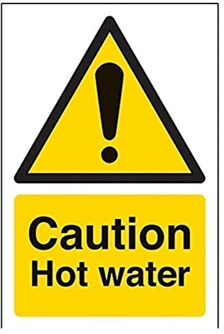 V Safety Caution Hot Water Warning Sign - 100mm x 150mm - Self Adhesive Vinyl