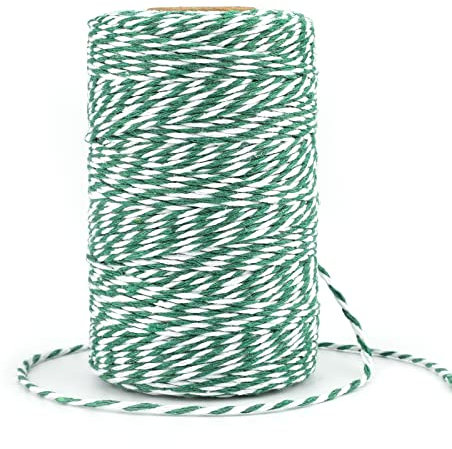 G2PLUS 100M Spago Natalizio Cordoncino Cotone Baker’s Twine Spago Bianco e Verde Natale,Decorativo Spago,per Cucina Cottura Natale Confezionamento Regalo