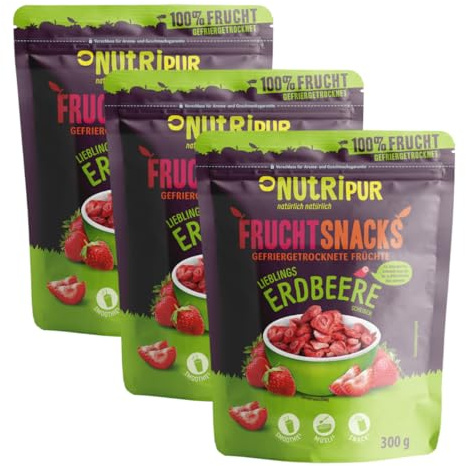 Jordgubbar frystorkade 3 x 300 g: torkade jordgubbsskivor obehandlade – frystorkade jordgubbar med ren frukt, full smak, frystorkade bär