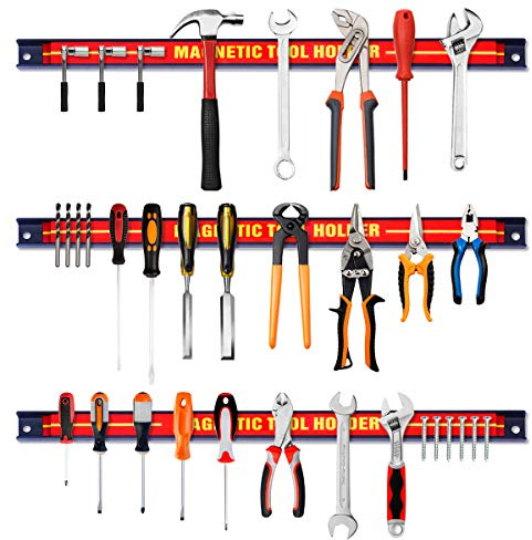 RELAX4LIFE Lot de 3 Barres Magnétiques pour Outils, Installation Facile Design Industriel, 460x23x12,5MM, Charge Max 10 KG, Rouge (Lot de 3 Barres)