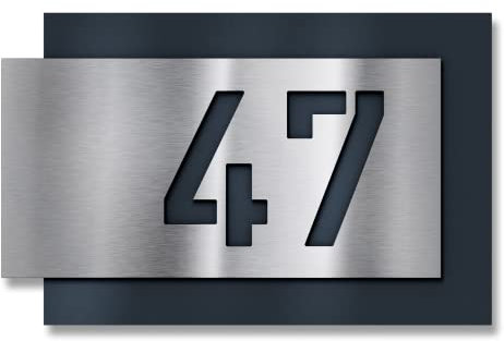 Metzler Hausnummer Edelstahl, individuelles Hausnummernschild in Anthrazit, Straßenschild mit Hausnummer, V2A-Edelstahl, kratzfest, robust, gebürstet, 3D-Effekt, Made in Germany, Größe: 410 x 260 mm