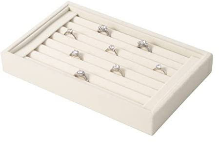 Pangkeep Ring Holder Display Tray,Small Jewelry Organizer Stands for Selling Show (Beige Velvet)