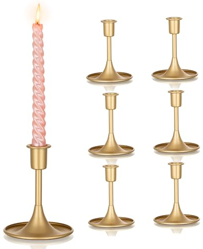 Sziqiqi Kerzenhalter Gold Kerzenständer Metall für Hochzeitstisch Mittelstücke, 6 Stück Kerzenständer Kerzenhalter Stabkerze für Esszimmer Kaffee Tischdekoration, Mittel