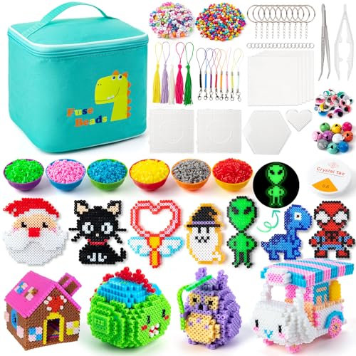 Sundaymot Bügelperlen Set, 16000 Stück Steckperlen mit Aufbewahrungstasche, 5mm Leuchtbügelperlen, Platten, Benutzerführung, DIY Gestalten Schmuck, Verzierungen und 3d Kinder Geschenk Bastelideen