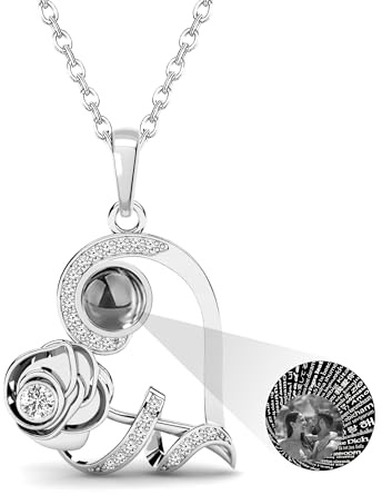 Projektions-Halskette mit Bild innen, 925er-Sterlingsilber, individuelle Foto-Blumen-Halskette, personalisierte Herz-Anhänger-Halskette, Schmuck, romantische Geschenke für Freundinnen und Frauen