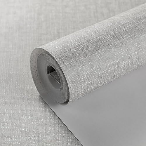 Baketron Light Grey Beige Mix Plain Thick Linen Textured Wallpaper Free No Match Striped Wallpaper for Adults Kids Bedroom Living Room Lounge Hallway and Stairs (Beige Grey)