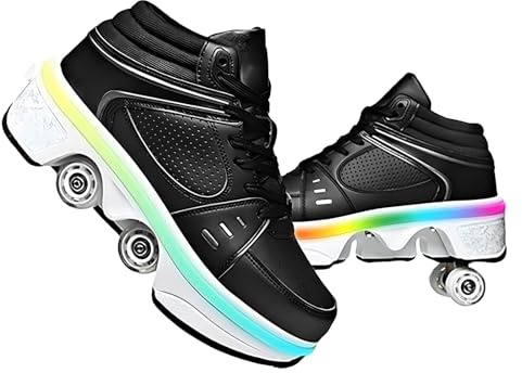 Pinkskattings@ Damen Und Mädchen Rollschuhe ，Schuhe Mit Rollen fuir Jungen Und Herren,Sneakers und Rollen Skate Shoes 2-in-1，Kinderschuhe Skateboard Schuhe (Black, EU41)