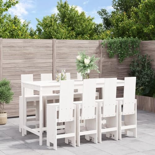 WEMYUFURN 9-TLG. Gartenbar-Set Weiß Massivholz Kiefer, Outdoor-Sitzgruppe, Terrassen-Lounge-Set, Garten-Couchgarnitur - Wetterbeständig, Komfortabel - für Terrasse, Garten und Balkon