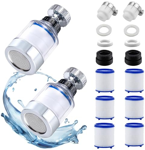 suaywo 2pcs Wasserhahn Filter Transparenter 360° Drehbar Wasserhahnfilter PP-Baumwollfilterelement Wasserfilter Wasserhahn 360° mit Austauschbar Filterelement Geeignet für Zuhause, Waschbeckensuaywo