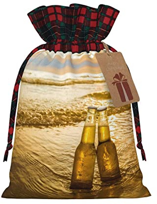 Geschenktüten für Flaschen, Bier, Strand, Sonnenuntergang, Zeit, Weihnachten, Kordelzug, Geschenkbeutel, Schmuckbeutel, Säcke mit Kordelzug für Geburtstag, Hochzeit, Weihnachten, DIY