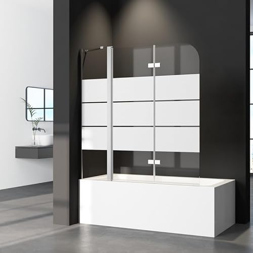 WDWRITTI Duschwand für Badewanne 160x140cm faltbar Duschwand Gestreift Glas, 3-teilig Faltwand mit festem Segment Badewannenaufsatz, Duschabtrennung für Badewanne mit 6mm ESG Glas