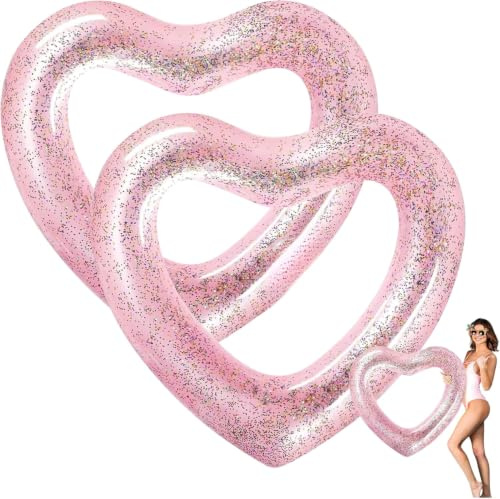 2er-Pack Aufblasbare Herz-Luftmatratzen 120 cm für Erwachsene, Riesige Schwimmringe für Pool, Strand und See, Robuste Aufblasbare Ringe aus PVC, Zubehör für Poolparty, Sommer und Fotoshootings