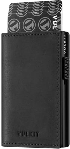 VULKIT Tarjetero Desplegable con Bloqueo RFID Tarjetero Delgado de Cuero Crazy Horse con Capacidad para 11 Tarjetas y Billetes
