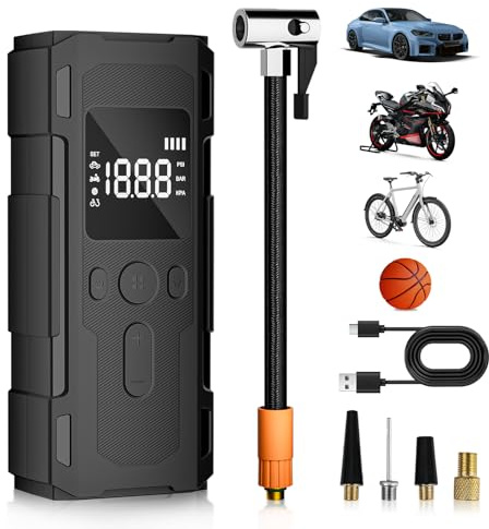 SKUTZTEK Gonfleur Pneus Voiture, Compresseur à Air Portatif 6000mAh 150PSI Mini Pompe sans Fil avec LED Affichage Numérique, pour Voiture, Moto, Vélo, Balles et Scooter (Version à batterie)