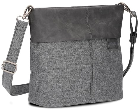 Zwei Damen Handtasche Olli OT8 Umhängetasche 3 Liter klassische Crossbody Bag wasserabweisend robust strapazierfähig Bicolor Design Schultertasche inkl. 2 Schultergurte kurz & lang (grey)