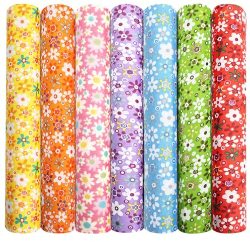 Aucuu 7-delar Fat Quarters Tygpaket, 50 cm x 50 cm Tygpaket, Quilting Bomull, Tygpaket för Quilting Hantverk, Förklippt Påsk & Vår Bomull Tyg för DIY Hantverk, Sömnad, Patchwork, Heminredning