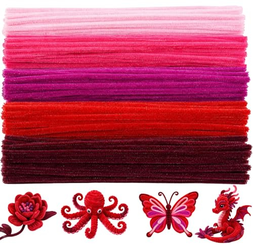 COONE 500 Stück Pfeifenputzer Zum Basteln 30cm, Bunte Chenilledraht - Stäbchen (Rot - Weinrot - Fuchsia - Pfirsich - Pink), Basteln & DIY - Werkzeuge