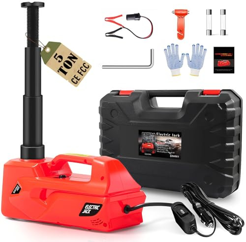Warmfay Elektrischer Wagenheber 5 T, 12 V Hydraulischer Wagenheber, Hubbereich 155-450 mm, Tragbares Auto Hebeset für Auto/SUV/LKW Notfall Reifenwechsel & Garagenreparatur