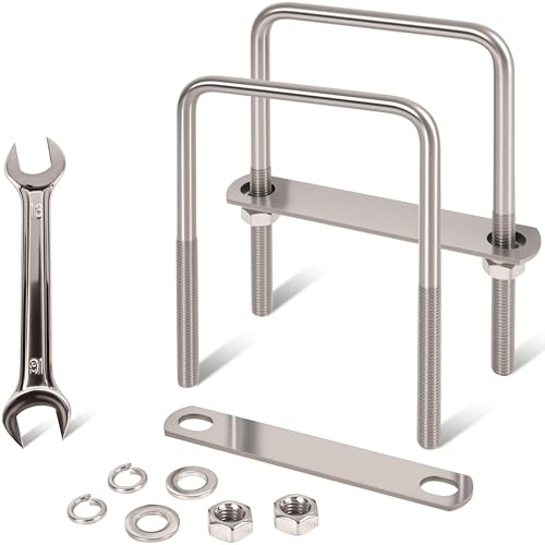 ZYUAROM 2 Pcs M10 Square U Bolts 4 Inch Wide, 3/8 x 4W x 6 L Stainless U Bolt Heavy Duty with Nuts, Bolt Plate and Washers (2, M10 x 4 W x 6 L)