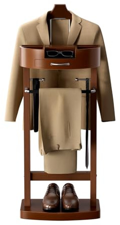 Qcesorib Stummer Diener aus Massiv Holz Stummer Diener in Holz Herrendiener Stummer Diener Herrendiener Stummer Diener Kleiderständer mit Hosenständer, Tablett, Schublade, für Schlafzimmer