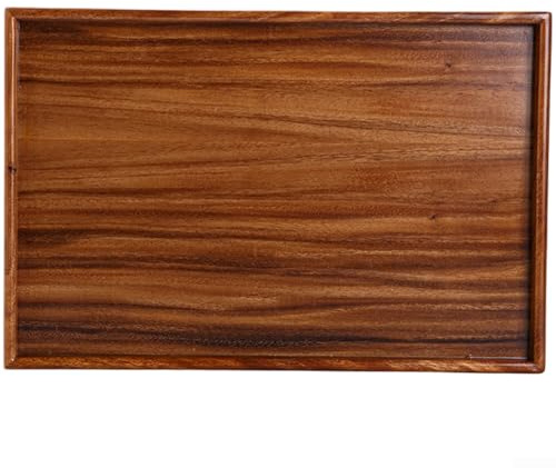 Plateau de service à thé en bois de noyer de style japonais lisse fini à la main avec poignées pour thé, café, collations et desserts, affichage à la maison (45 x 35 x 2,6 cm)