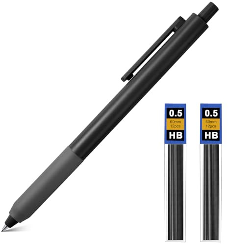 AOOSU ABS Mekaniska pennor set, framdrivande ritpenna med 2 rör blypåfyllningar för skola, ingenjörsskrivning, ritning, skissa svart matt 0,5 mm