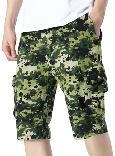 Générique Short Cargo Homme Style Militaire Camouflage Élastique Ceinture Coupe Barrel Droite Cordon et Poche Décontracté Fonctionnel