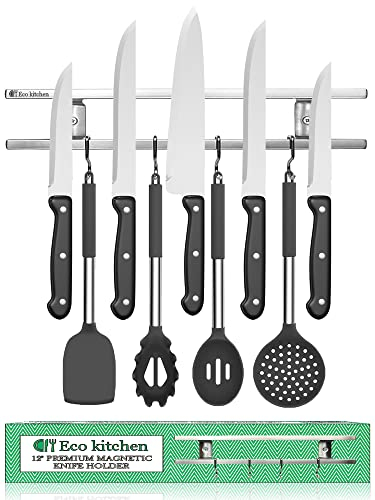 Eco Kitchen Magnetischer Messerhalter für die Wand, Edelstahl-Messer-Magnetstreifen, 30,5 cm, Wandmesser-Magnetleiste mit Haken