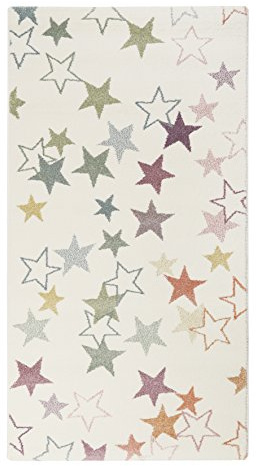Wecon Home Esterya gewebter Kinderteppich, 80 x 150 cm, weiß | moderner Kurzflor Kinderteppich, Kinderzimmer, ESP-4636-060, Rosa Grün Grau Flieder Gelb Weiß