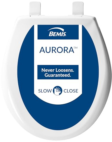 Bemis Aurora Slow Close Toilet Seat, Easy Clean Hinges and Adjustable Perfect Fit Plastic Seat, Made in USA, Round, White