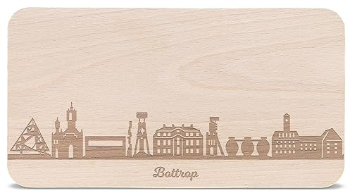 GRAVURZEILE Frühstücksbrettchen mit Gravur - Skyline Bottrop - Holz Schneidebrett Vesperbrett Brotzeitbrett - Geschenk für Stadtverliebte - Ideal auch als Souvenir
