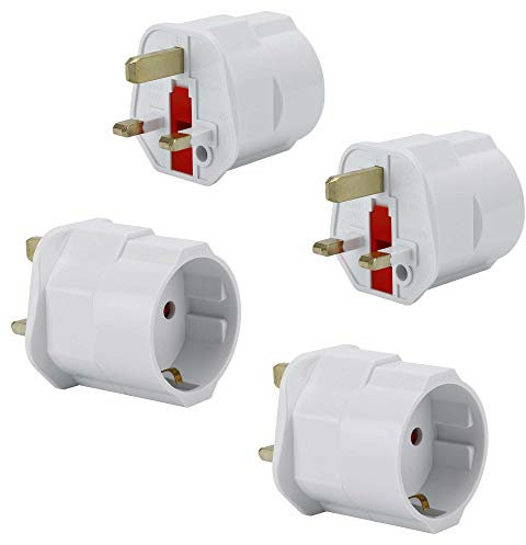 INTIRILIFE 4X Steckdosen Adapter in Weiss 4er Set UK Typ G auf EU Schuko Steckdosen Stromadapter Reisestecker für z.B. UK, Irland, Singapur, Malaysia Typ G Reiseadapter Netzstecker Converter De-142545 Weiß 4x UK auf EU