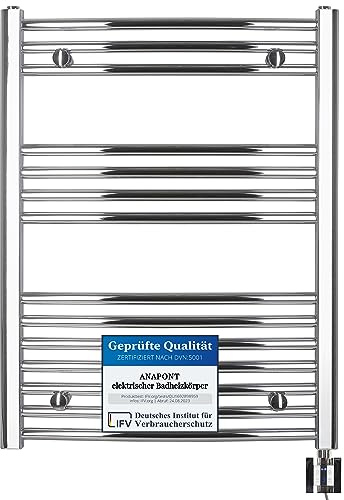 anapont elektrischer Badheizkörper - Chrom gebogen - Timer-Funktion - Handtuchheizkörper - Badheizung elektrisch - Handtuchheizung - Made in Germany