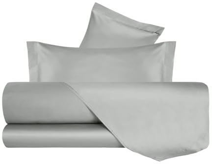 VANITA' DI RASO Completo letto Lenzuola di Raso Matrimoniale, Made in Italy, Lenzuolo piano 240x290cm + Lenzuolo Sotto con Angoli 160x190cm + 2 Federe a 2 Volani 50x80cm - Grigio Perla
