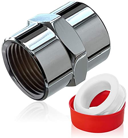 Brass Pipe Fitting-1/2 NPT Female×1/2 NPT Female Pipe Coupling-Chrome Plated Shower Head Coupling-Converter Adapter, for Home Plumbing Pipes Connect (1, 1/2 x 1/2 NPT Female)
