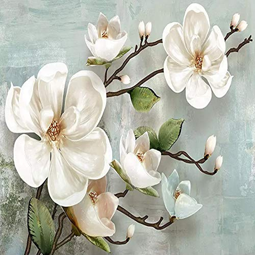 Wall Papers,Vintage 3D Magnolia Flower Branch Buds New Chinese Large Self-Adhesive Wallpaper Peel And Stick Detachable Contact Paper Mural Vinyl Suitable For Decorative Bedroom Living Room 208X146Cm