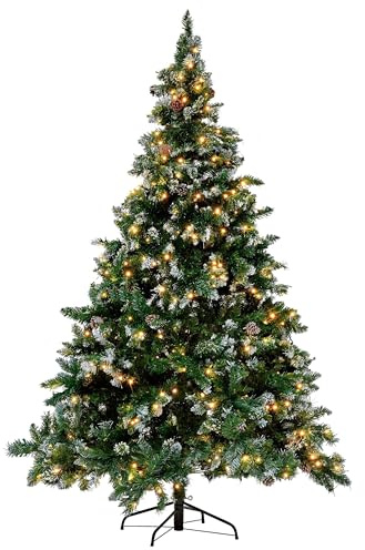Weihnachtsbaum 210 cm LED Beleuchtung Schnee Zapfen Metallständer grün Palomar