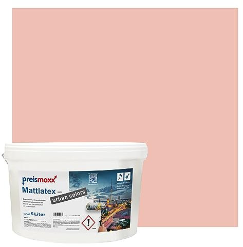 Preismaxx Mattlatex Farbe für Innen urban colors, bunte Wandfarbe Latexfarbe matt, rosa, pfirsichrosa, pink peach 5L