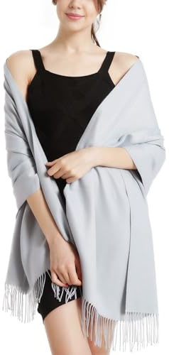 vimate Pashmina Schals und Wickel, Damen Soft Pashmina Tücher für alle Jahreszeiten (DE-Silver Grey)