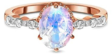 Bishilin Mondstein Ring Silber 925 Damen, Eheringe 6-Steg-Krappenfassung mit Oval Mondstein Verlobungsring Nickelfrei Hochzeitsring Rosegold Größe 54 (17.2)