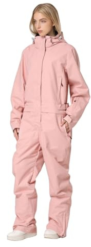 HOTIAN Men & Women's Ski Suit One Piece Jumpsuits Winter Outdoor Suits Waterproof Snowboard Jacket Pink XL